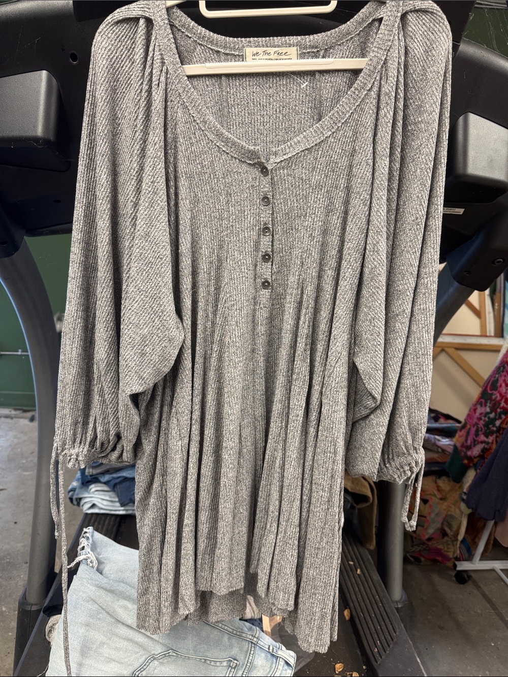Free People Gray Ribbed Button-Front Tunic Top